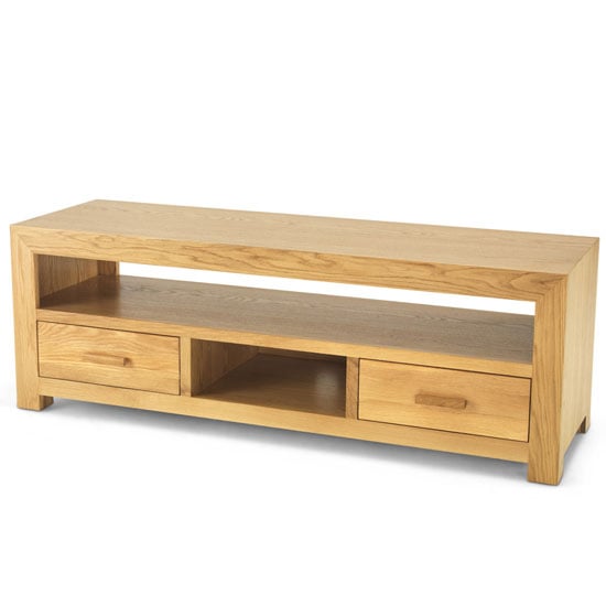 Photo of Modals wooden large tv unit in light solid oak with 2 drawers