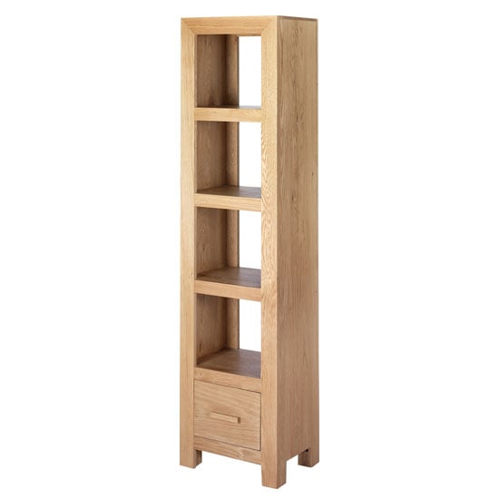 Photo of Modals wooden slim bookcase in light solid oak