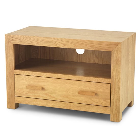 Read more about Modals wooden small tv unit in light solid oak with 1 drawer