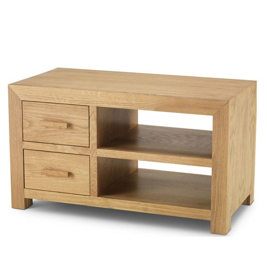 Read more about Modals wooden small tv unit in light solid oak with 2 drawers