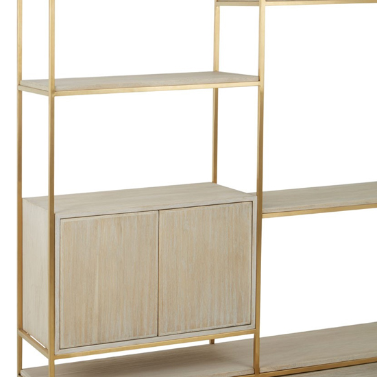 Modeco Wooden Shelving Unit In Gold Metal Frame | FiF
