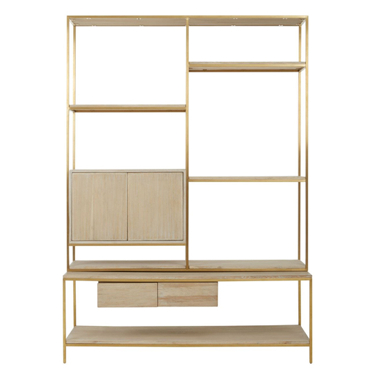 Modeco Wooden Shelving Unit With Gold Steel Frame In Natural