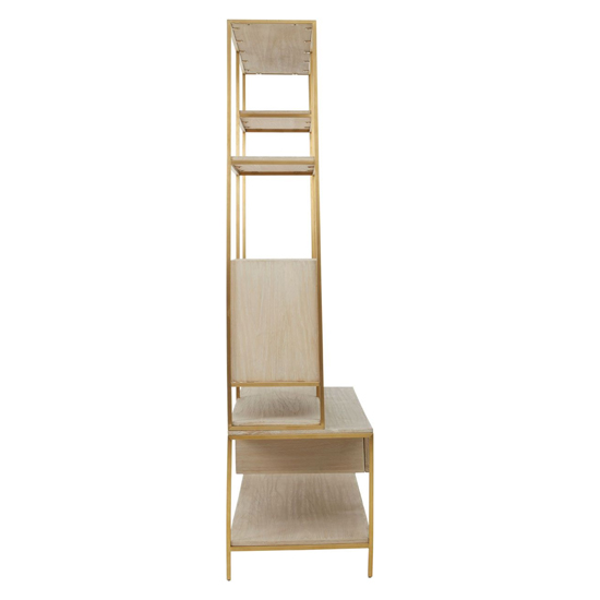 Modeco Wooden Shelving Unit With Gold Steel Frame In Natural