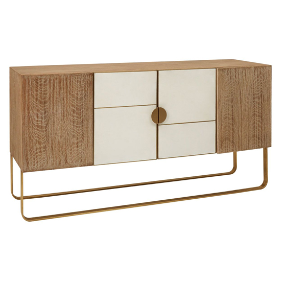 Photo of Modeco wooden sideboard with gold steel frame in natural