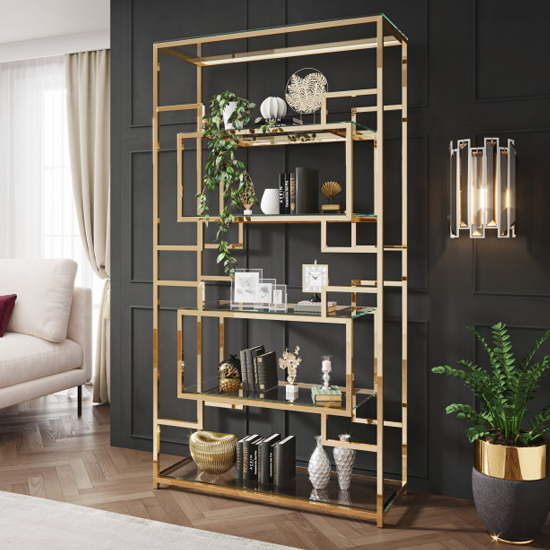 Modena Clear Glass Display Stand In Gold Stainless Steel Frame