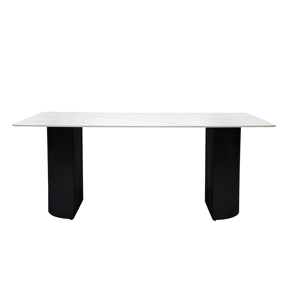 Modena Grey Sintered Stone Top Dining Table with Charcoal Ribbed Base