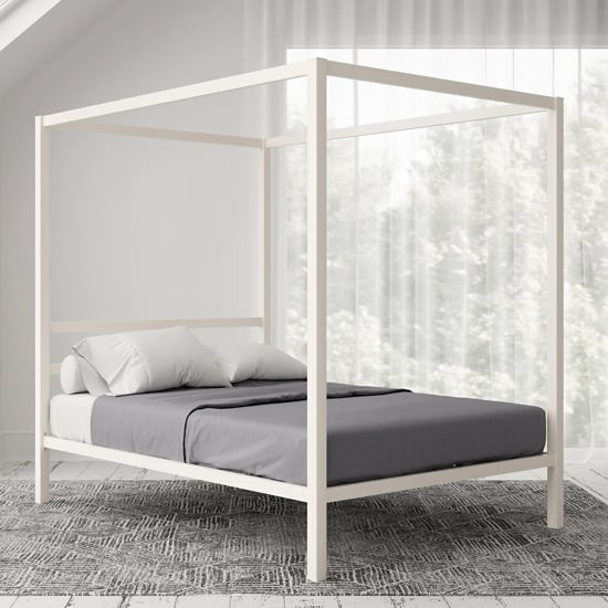 Photo of Modena metal canopy double bed in white