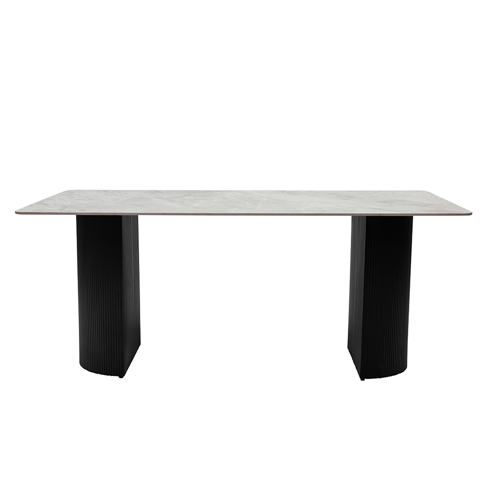 Modena White Sintered Stone Top Dining Table with Charcoal Ribbed Base