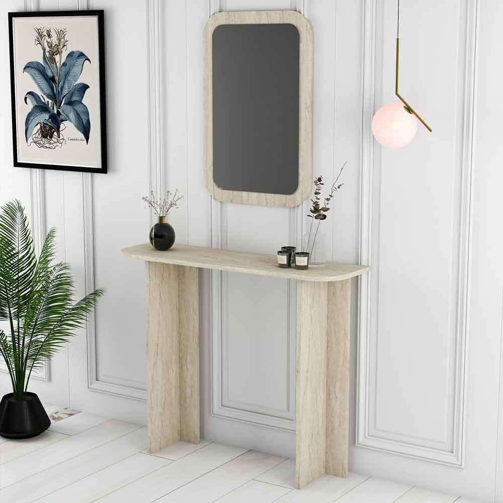 Modena Wooden Dressing Table with Mirror in Travertine Marble Effect