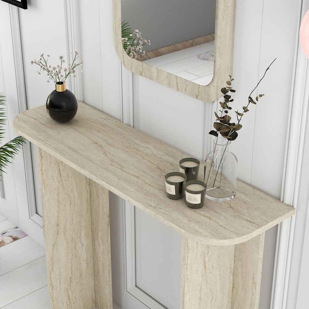 Modena Wooden Dressing Table with Mirror in Travertine Marble Effect