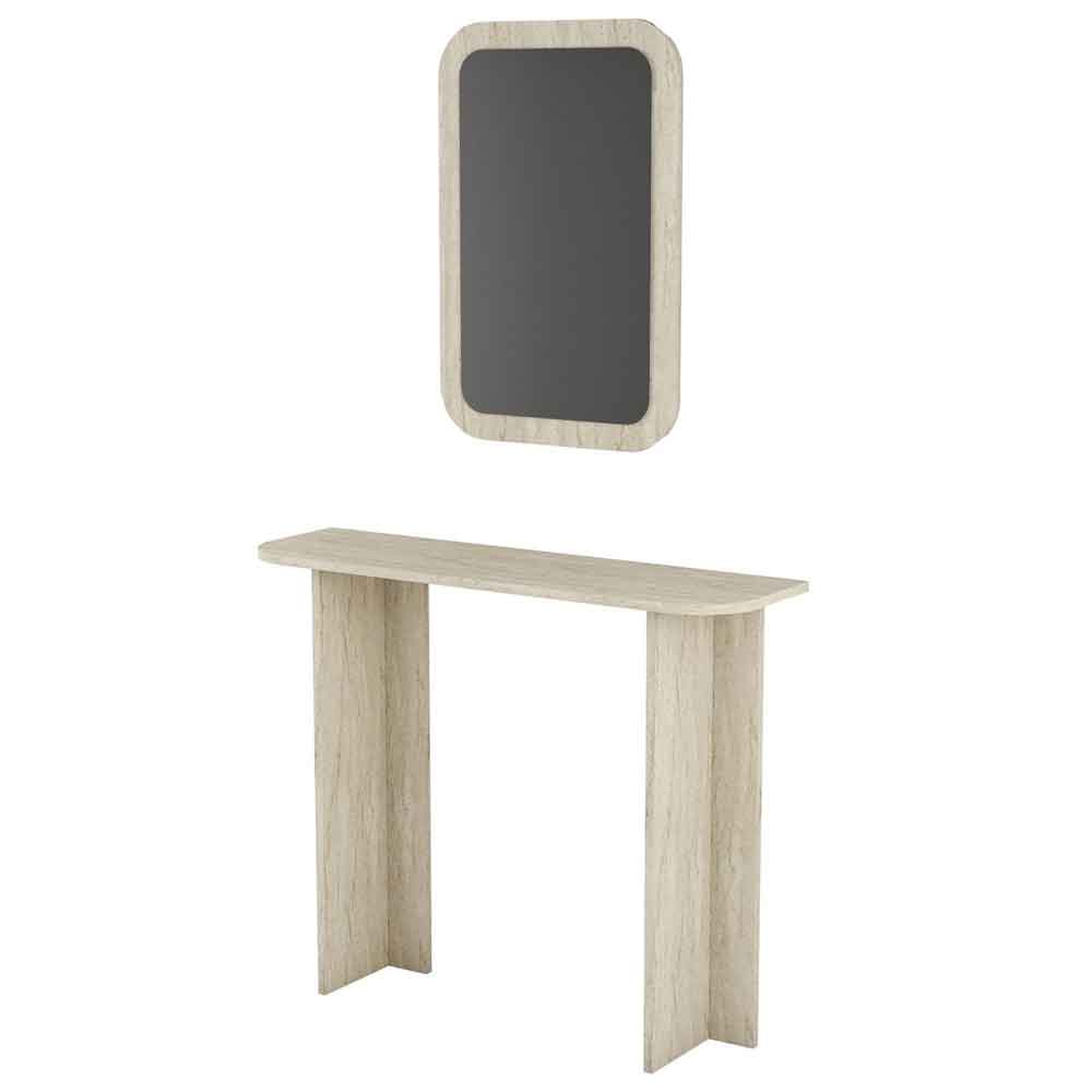 Modena Wooden Dressing Table with Mirror in Travertine Marble Effect