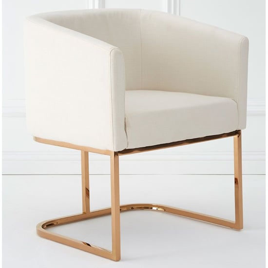 Read more about Modeno white fabric dining chair with rose gold frame
