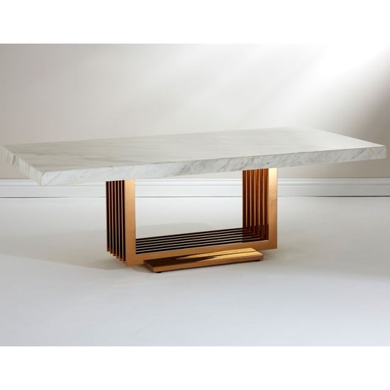 Modeno White Marble Coffee Table With Rose Gold Base