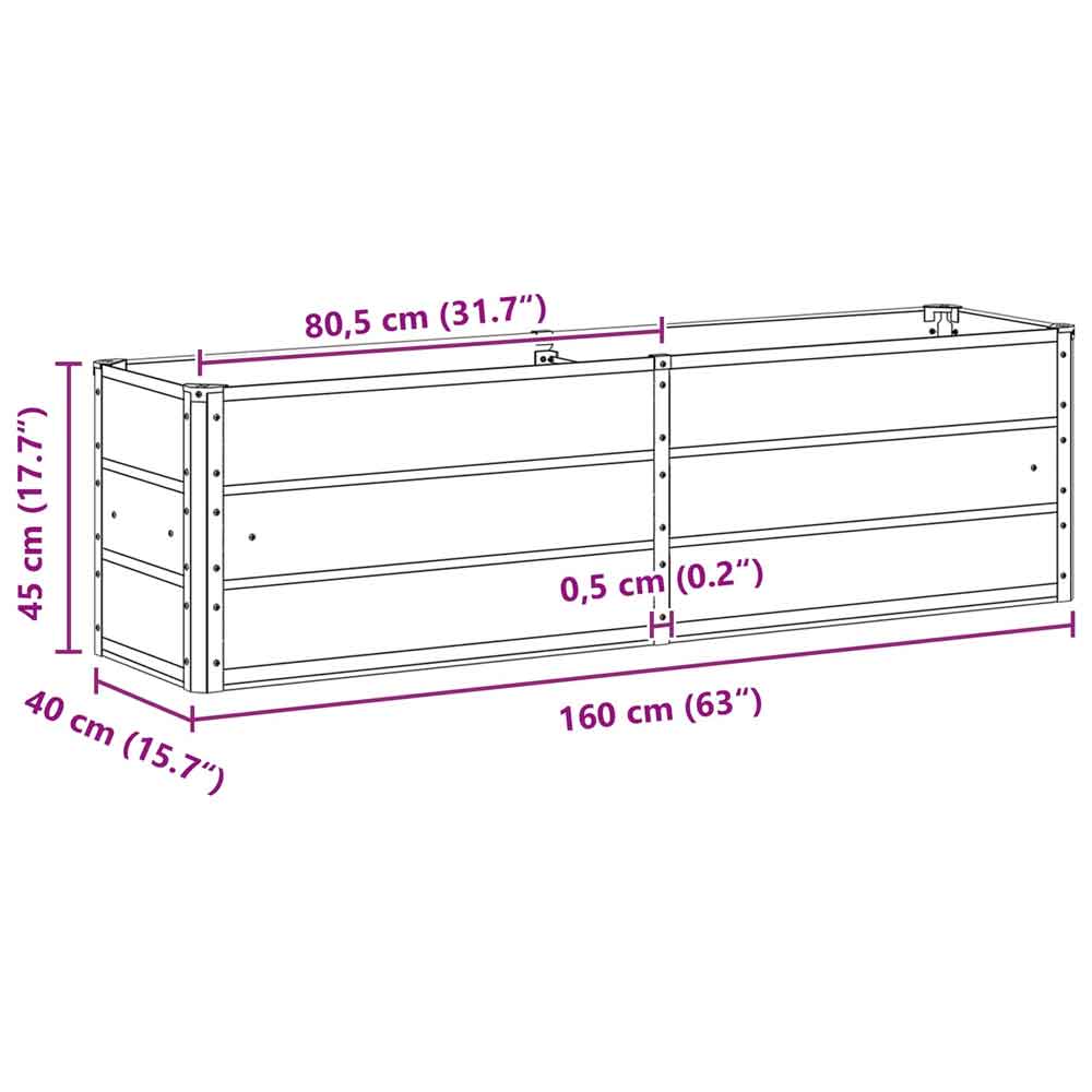 Modenza 160 x 45cm Garden Steel Planter In Light Grey