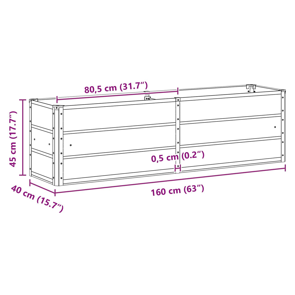 Modenza 160 x 45cm Garden Steel Planter In Light Grey