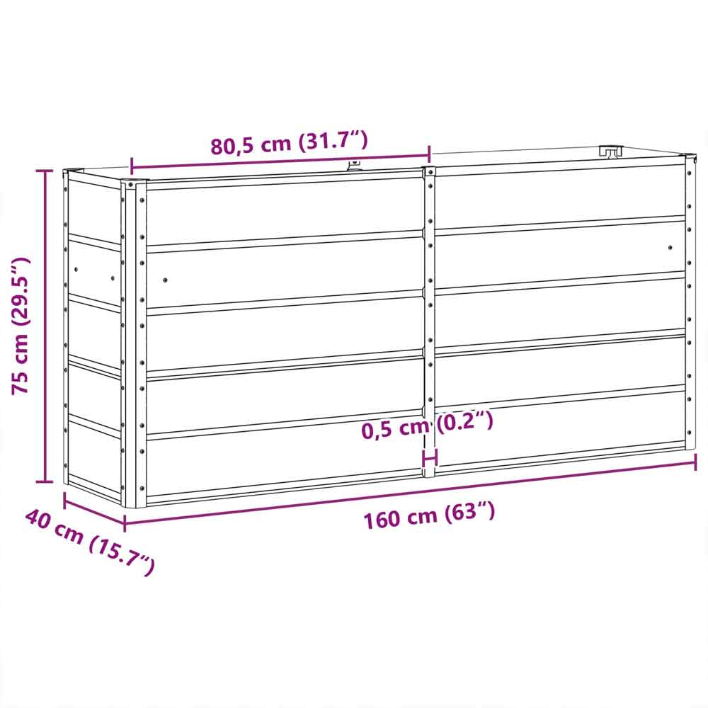 Modenza 160 x 75cm Garden Steel Planter In Light Grey