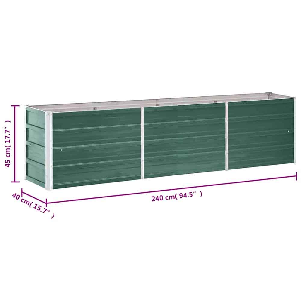 Modenza 240 x 40 x 45cm Garden Galvanised Steel Planter in Green