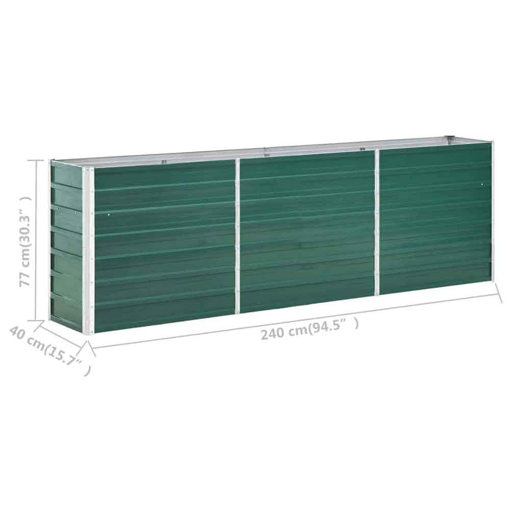 Modenza 240 x 40 x 77cm Garden Galvanised Steel Planter in Green