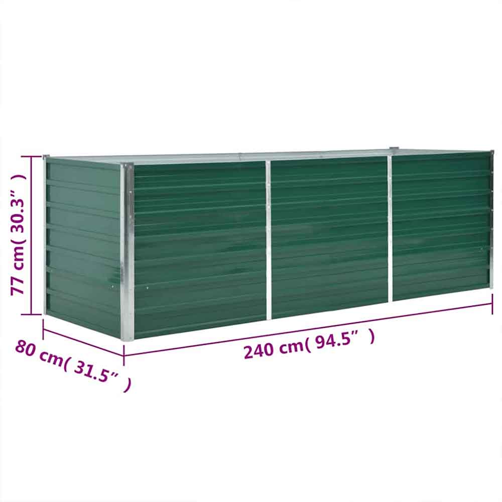 Modenza 240 x 80 x 77cm Garden Galvanised Steel Planter in Green