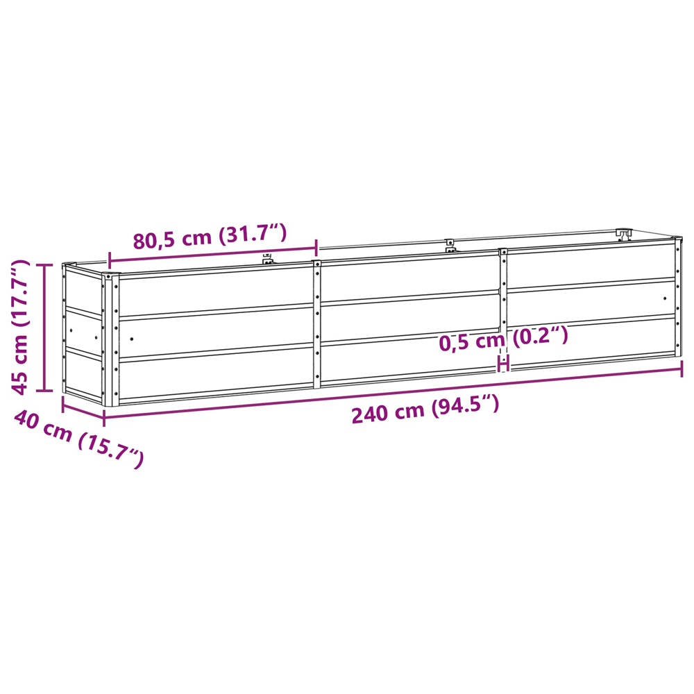 Modenza 240 x 45cm Garden Steel Planter In Green