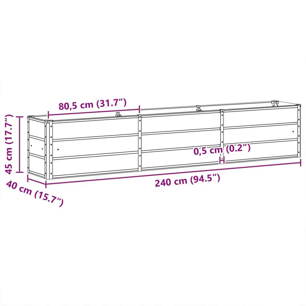 Modenza 240 x 45cm Garden Steel Planter In Light Grey