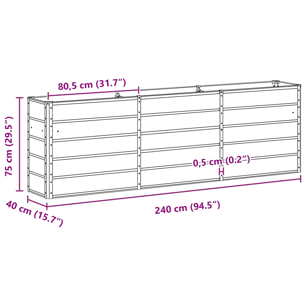 Modenza 240 x 75cm Garden Steel Planter In Anthracite