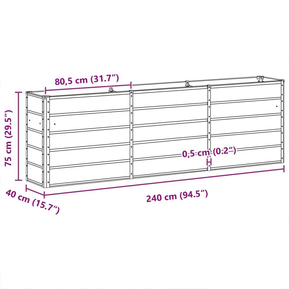 Modenza 240 x 75cm Garden Steel Planter In Light Grey