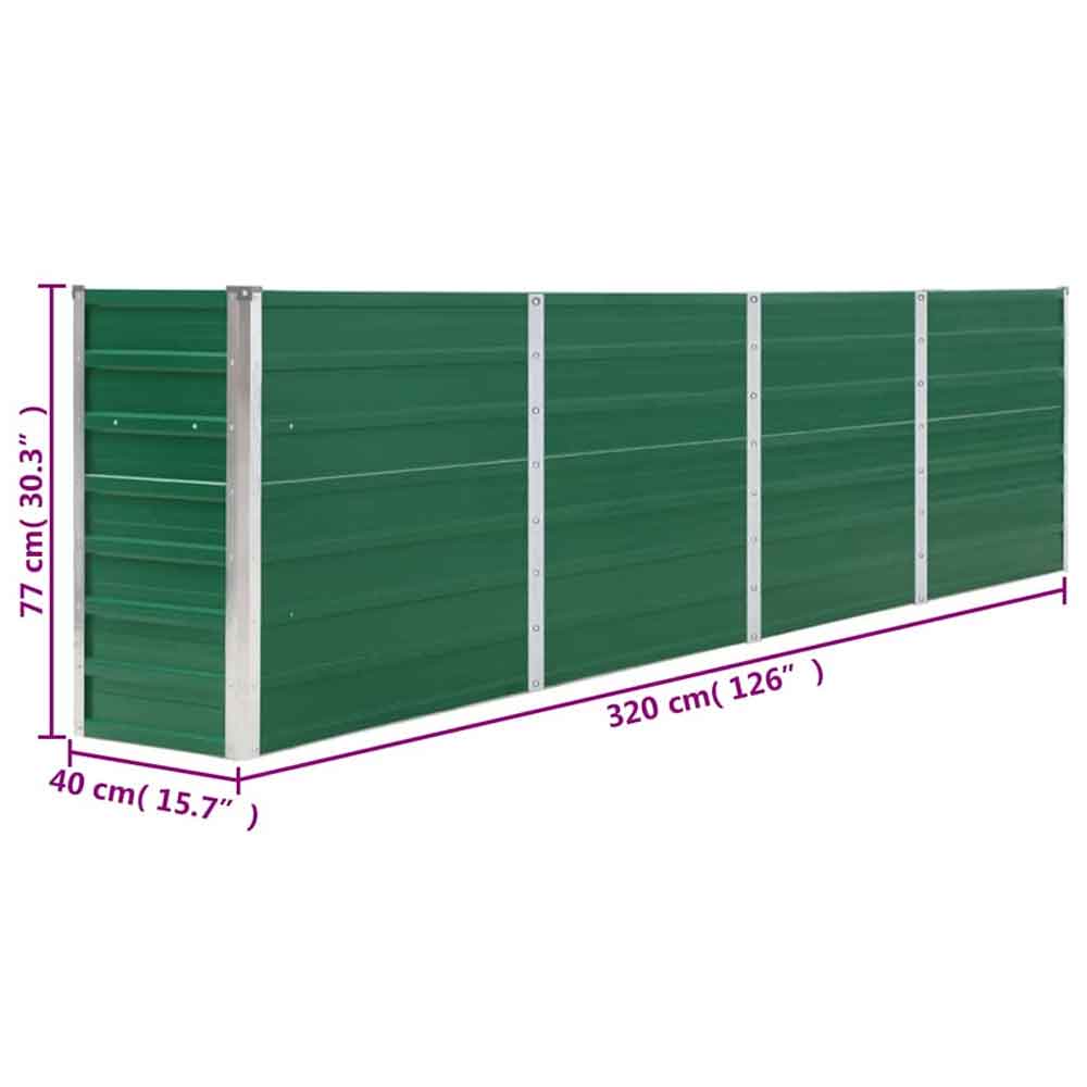 Modenza 320 x 40 x 77cm Garden Galvanised Steel Planter in Green