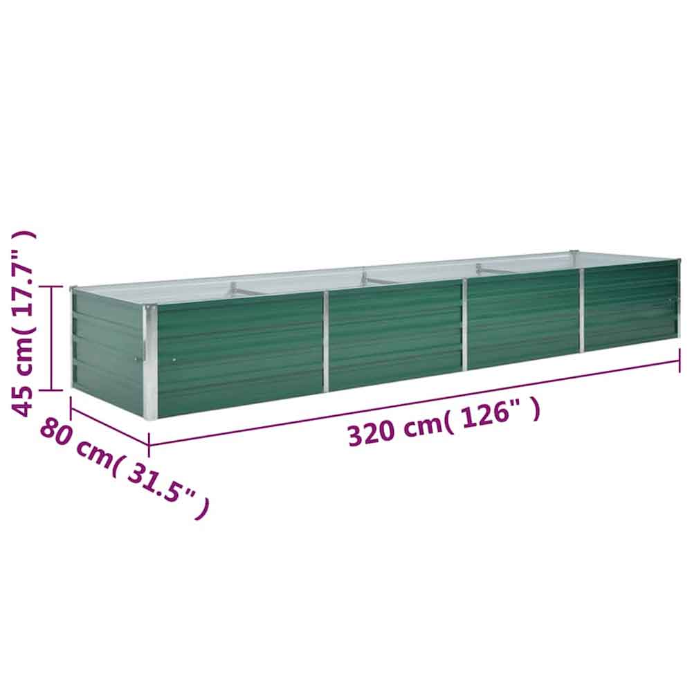 Modenza 320 x 80 x 45cm Garden Galvanised Steel Planter in Green