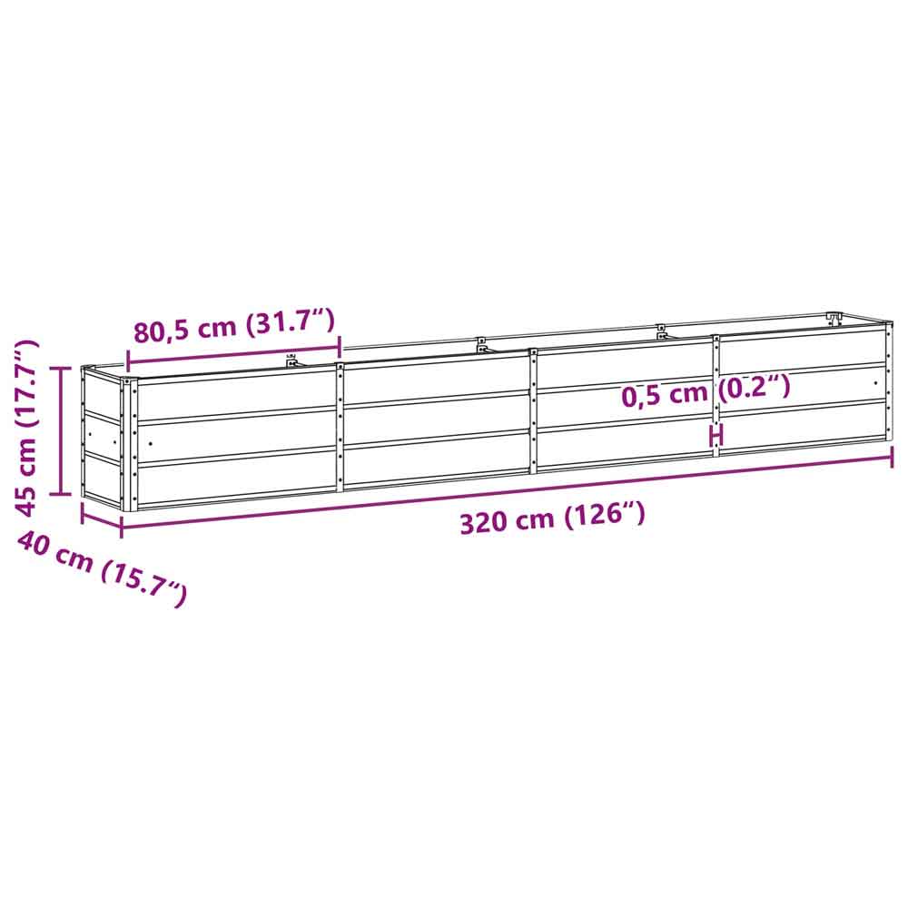 Modenza 320 x 45cm Garden Steel Planter In Light Grey