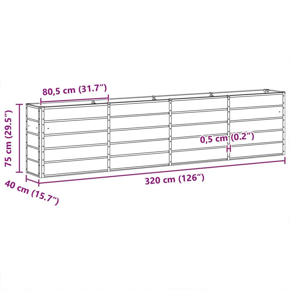 Modenza 320 x 75cm Garden Steel Planter In Light Grey