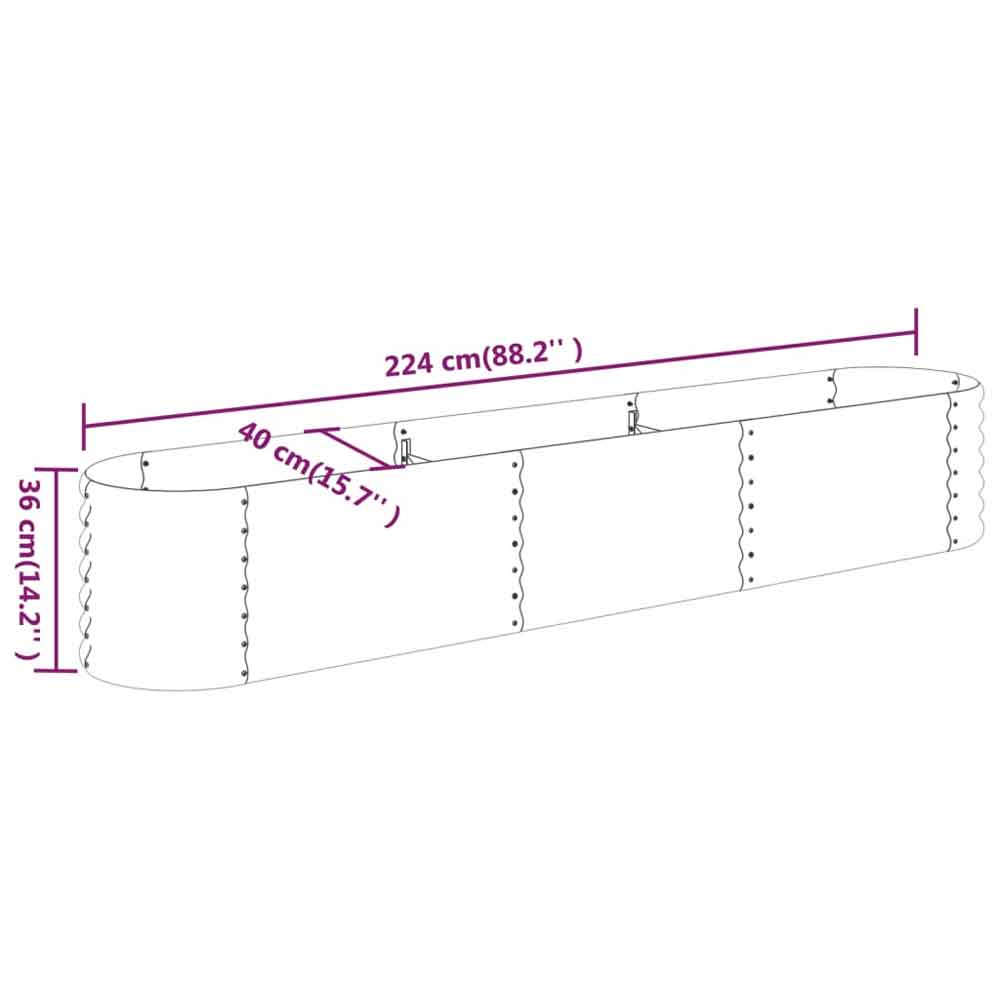Modenza Oval 224 x 40 x 36cm Garden Galvanised Steel Planter in Silver