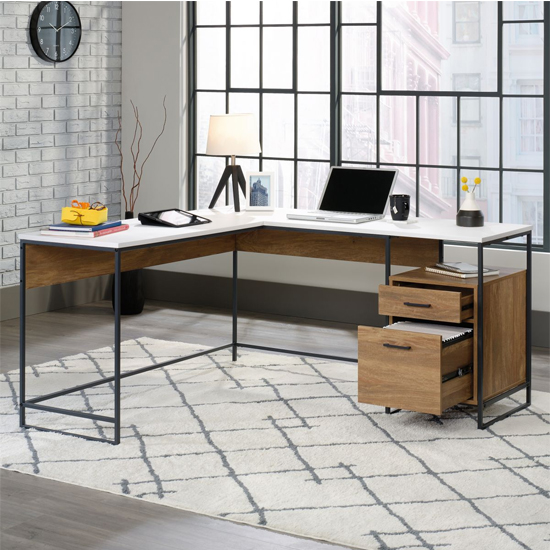 Moderna L-Shaped Computer Desk In Sindoori Mango And White_2