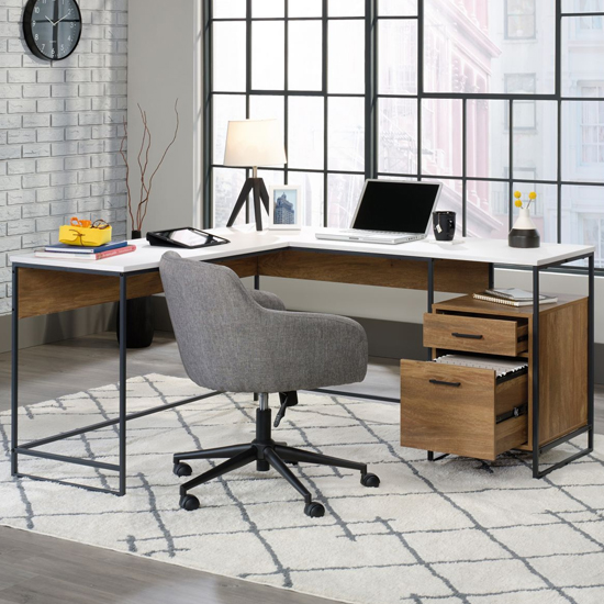 Moderna L-Shaped Computer Desk In Sindoori Mango And White_3