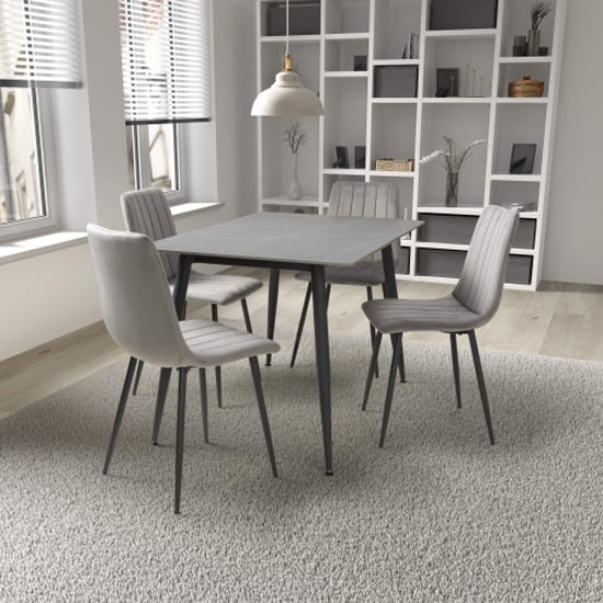 Product photograph of Modico 1 2m Grey Ceramic Dining Table With 4 Leuven Grey Chairs from Furniture in Fashion