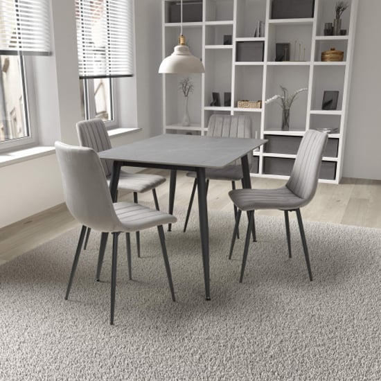 Read more about Modico small grey ceramic dining table with 4 leuven grey chairs