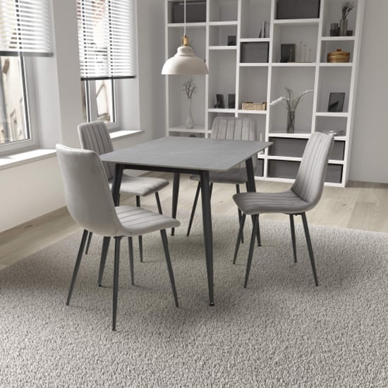 Modico 1.2m Grey Ceramic Dining Table With 4 Leuven Grey Chairs