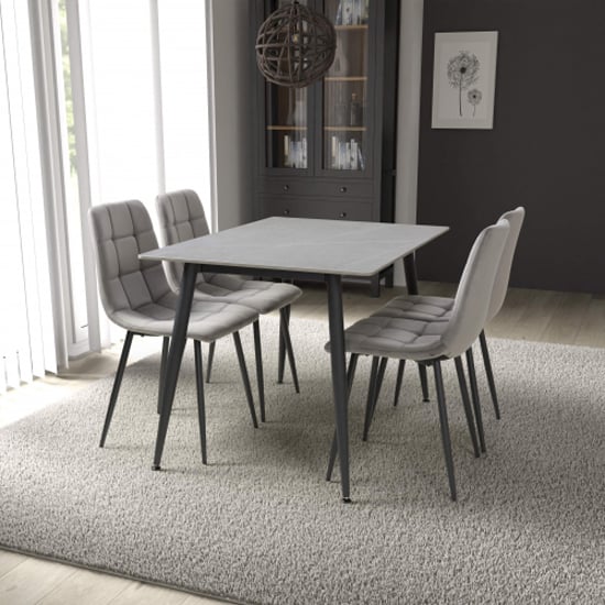 Modico 1.2m Grey Ceramic Dining Table With 4 Massa Grey Chairs