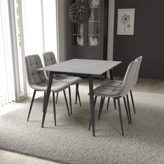 Read more about Modico small grey ceramic dining table with 4 massa grey chairs