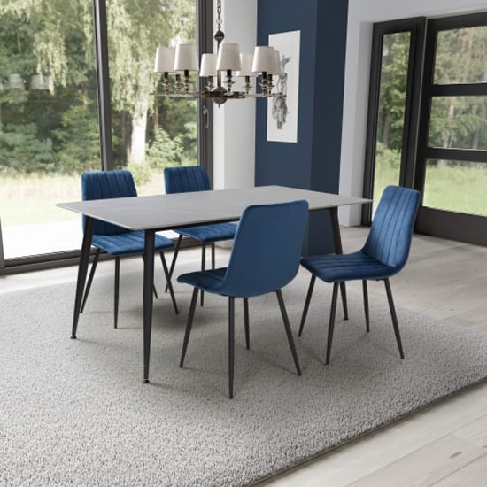 Product photograph of Modico 1 6m Grey Ceramic Dining Table With 4 Leuven Blue Chairs from Furniture in Fashion