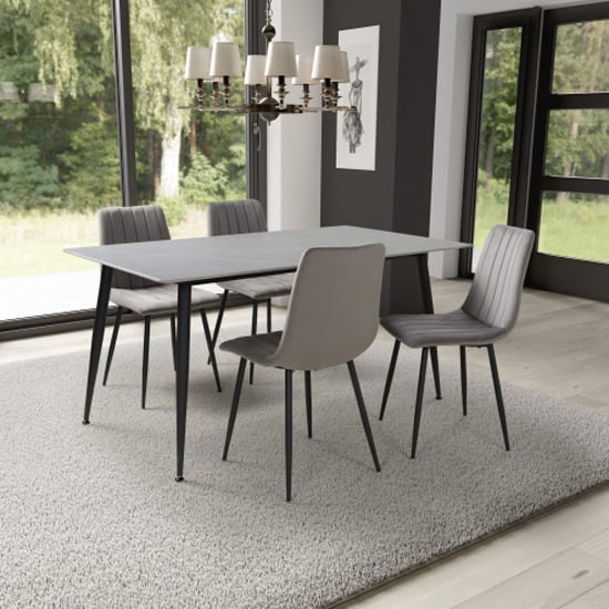 Product photograph of Modico 1 6m Grey Ceramic Dining Table With 4 Leuven Grey Chairs from Furniture in Fashion