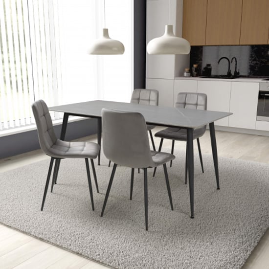 Read more about Modico large grey ceramic dining table with 4 massa grey chairs