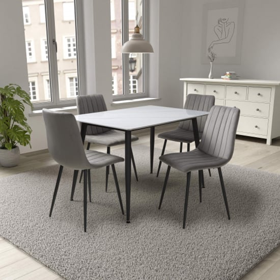 Modico 1.2m White Ceramic Dining Table 4 Leuven Grey Chairs