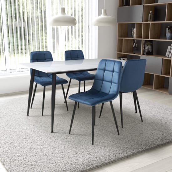 Product photograph of Modico 1 6m White Ceramic Dining Table With 4 Massa Blue Chairs from Furniture in Fashion