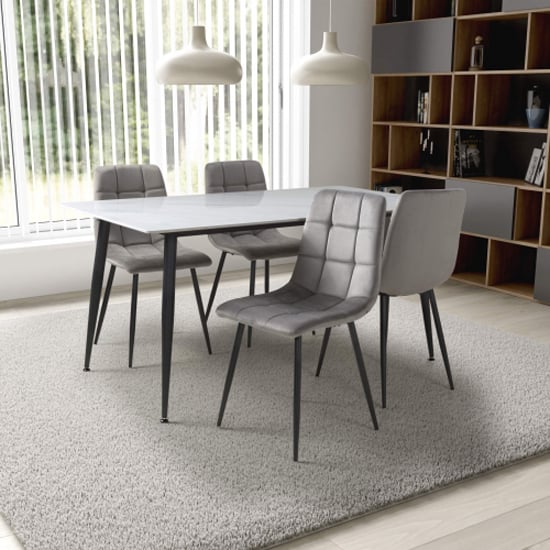 Modico 1.6m White Ceramic Dining Table With 4 Massa Grey Chairs