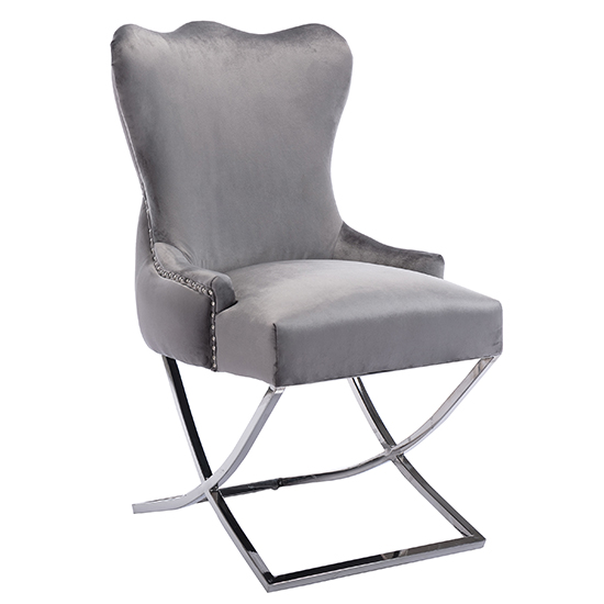 Moelfre Dark Grey Velvet Fabric Dining Chairs In Pair_2