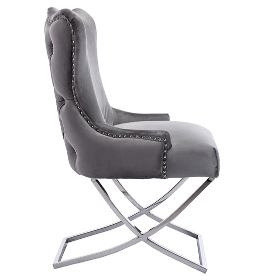 Moelfre Dark Grey Velvet Fabric Dining Chairs In Pair_3
