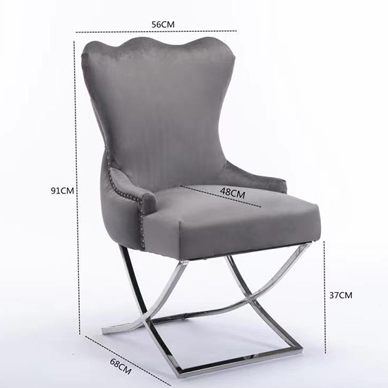 Moelfre Dark Grey Velvet Fabric Dining Chairs In Pair_6