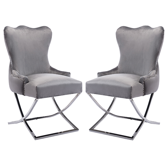 Product photograph of Moelfre Dark Grey Velvet Fabric Dining Chairs In Pair from Furniture in Fashion