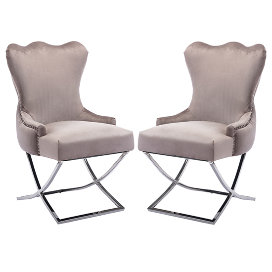 Product photograph of Moelfre Mink Velvet Fabric Dining Chairs In Pair from Furniture in Fashion